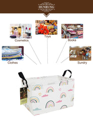 HUNRUNG rectangle storage basket closeup shows durable canvas and linen construction.