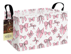 HUNRUNG rectangle storage basket with pink bow pattern keeps toys neatly organized.