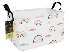 HUNRUNG rectangle storage basket rainbow front view keeps toys and books tidy.