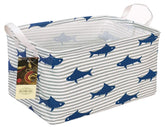 HUNRUNG rectangle storage basket shark pattern, front view for toy organization and room tidiness.