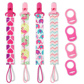 Hunxuo 4pack pacifier clips pink set shows soft polyester and secure attachment for busy moms