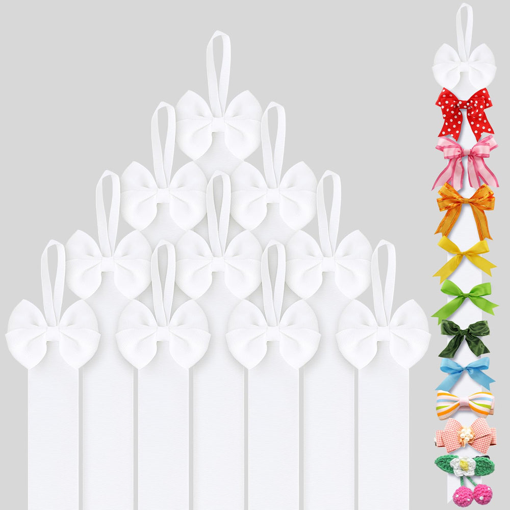 Huquary white long bow holder mounted on wall for organized baby bows