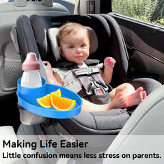 HURODEN Toddler Travel Tray on a stroller use shows convenient on-the-go snack organization.