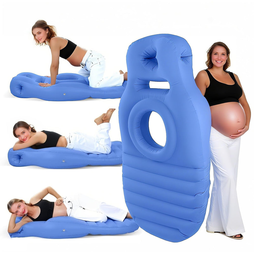 Hushblade pregnancy pillow inflatable-pump blue shows quick setup for comfortable rest.