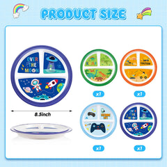 Hushee engineering divided plate features three compartments to keep foods separate.