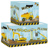 HUUMONSS construction vehicles cubes on a shelf show organized dump truck storage.