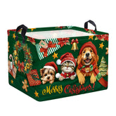 HUUMONSS dog merry christmas basket with dogs and Santa hats for organized storage and festive decor
