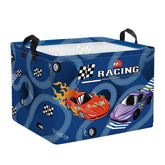 HUUMONSS racing car basket front view highlights organized toy storage and playful decor.