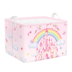 HUUMONSS Rainbow Animals Laundry Hamper with castle and rainbow decor helps organize kids' rooms.