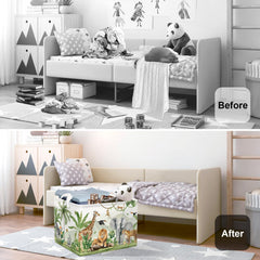 HUUMONSS Safari Animals hamper side pattern highlights colorful nursery decor