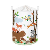 HUUMONSS woodland animals baby laundry basket featuring forest scene for kid-friendly laundry organization.