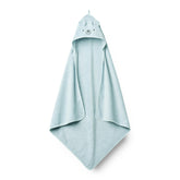Huxie Baby Hooded Towel Bear Blue close-up shows ultra-soft organic cotton warmth
