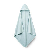 Huxie Baby Hooded Towel blue front close-up shows plush organic cotton softness for gentle drying