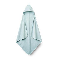 Huxie Baby Hooded Towel blue front close-up shows plush organic cotton softness for gentle drying