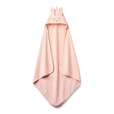 Huxie baby hooded towel rabbit-blush: ultra-soft organic cotton for gentle post-bath cuddles.