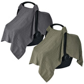 Huxie car seat cover baby sage green draped for privacy and sun protection.