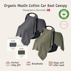 Huxie car seat cover baby soft grey protects from wind and dust.