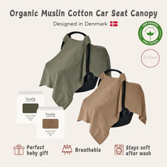 Huxie car-seat-cover natural breathable muslin for comfortable outings.