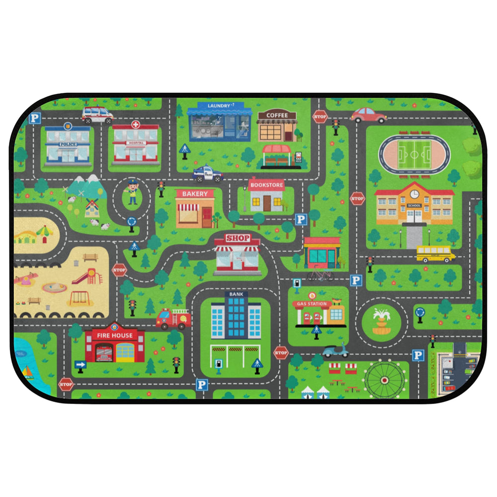 HUXINO Kids Car Road Play Rug city map for imaginative play on durable surface