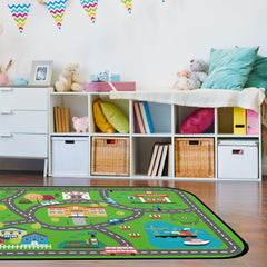 HUXINO Kids Car Road Rug features soft-touch surface for comfy playtime.