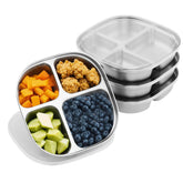 Hyperzacc stainless steel kids plates close-up highlighting four compartments for balanced meals