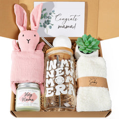 iAOVUEBY new mom gift basket close-up for relaxing at-home self-care moments.