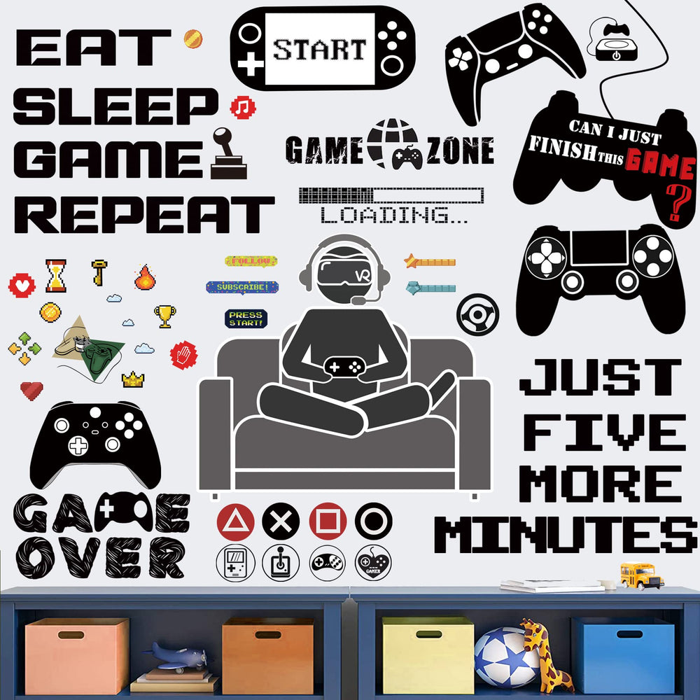 IAXSEE game wall stickers collection with two sheets of colorful decals for playrooms.