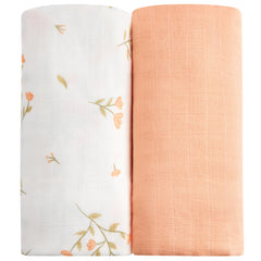 IBESTOPIA muslin swaddle peach-flowers closeup for calming nursery visuals