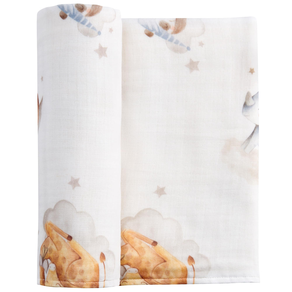 IBESTOPIA muslin swaddle Sleepy Woodland blanket for peaceful newborn cuddles.