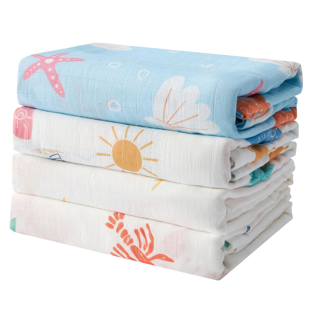 IBESTOPIA Ocean Adventure muslin swaddle with surfboards print offers breathable comfort for naps