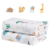 IBESTOPIA swaddle blankets in forest and giraffe print, soft breathable cotton for calming newborn sleep.