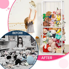 Ibnotuiy stuffed animal zoo storage side view shows slim corner-friendly footprint