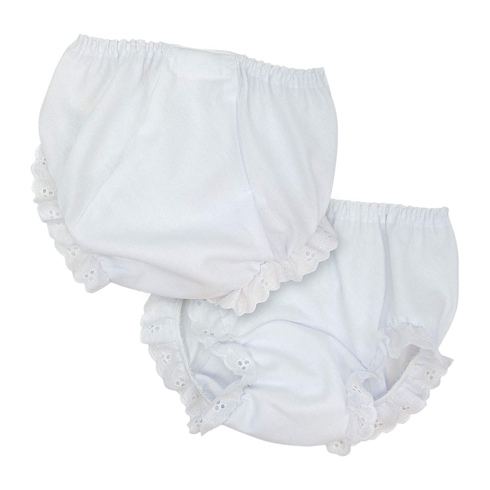 IC Collections baby girls white double-seat diaper cover bloomer, comfortable over diapers for daily wear.