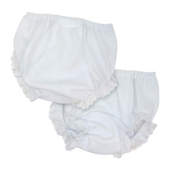 IC Collections baby girls white double-seat diaper cover bloomer, comfortable over diapers for daily wear.
