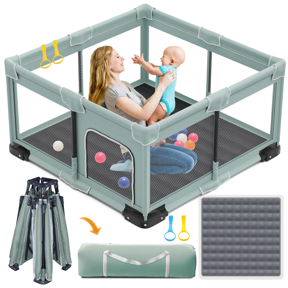 ICAREWAY foldable playpen compact folded form for travel and storage