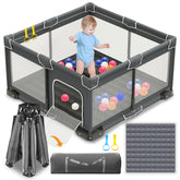 ICAREWAY foldable playpen setup diagram demonstrates quick assembly and portability
