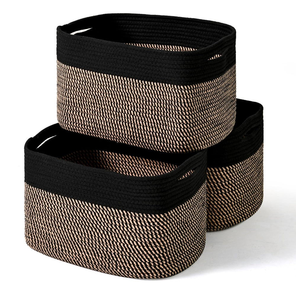 ICERZCZ storage basket black and jute front view for organized living room storage