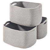 ICERZCZ storage baskets in gray front view show sturdy woven rope construction for shelves