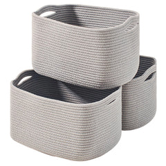 ICERZCZ storage baskets in gray front view show sturdy woven rope construction for shelves