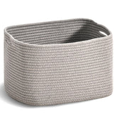 ICERZCZ woven cotton rope basket front view shows sturdy handles and light grey finish for easy organizing