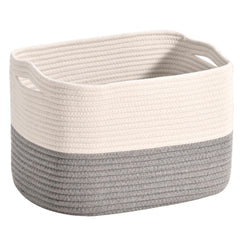 ICERZCZ woven basket in off-white and grey, ideal for organizing living room clutter