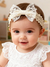 ICKEYOU baby girls bow headband white lace; soft, skin-friendly fabric for newborn photos