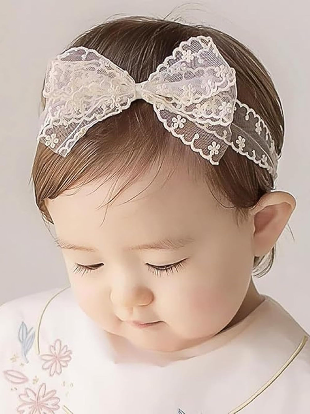 ICKEYOU baby girls bow lace headband with white butterfly knot for adorable photoshoots