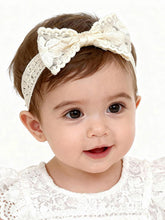 ICKEYOU baby girls bow lace headband with white butterfly knot for adorable newborn outfits.