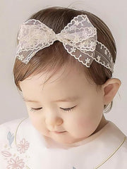 ICKEYOU baby girls bow lace headband with white butterfly knot for adorable photoshoots