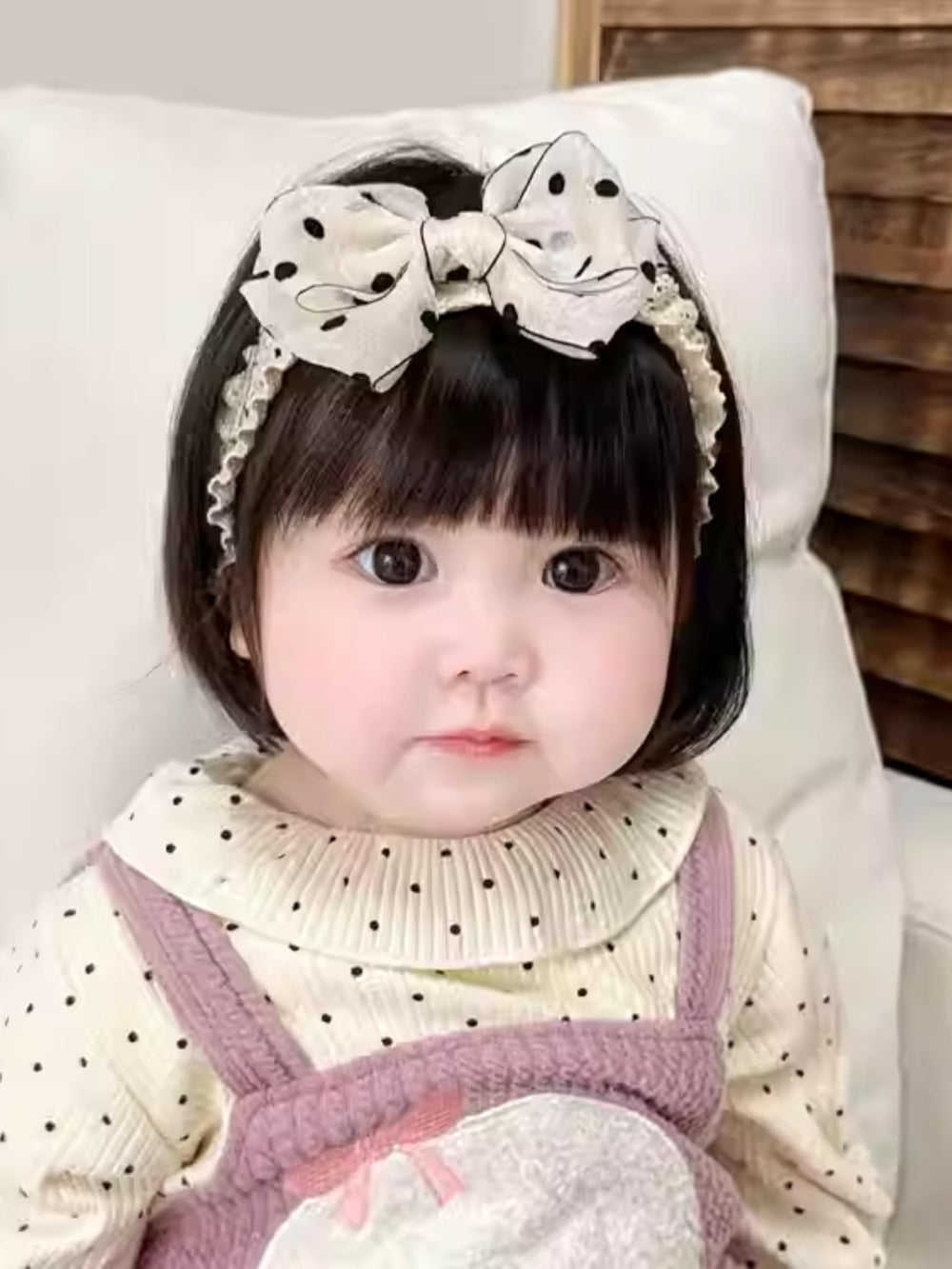ickeyou baby headband beige bow shows soft skin-friendly fabric for newborn photos