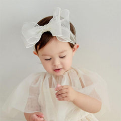 ICKEYOU floral bow headband for baby girls, ideal for christenings and birthday portraits.