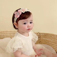 ICKEYOU handmade lace headband with pearls, elastic for secure, gentle wear.