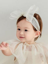 ICKEYOU lace bow headband for newborns, soft fabric for gentle skin comfort during photos.