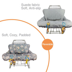 ICOPUCA cart cover anti-slip suede back keeps baby secure during shopping.